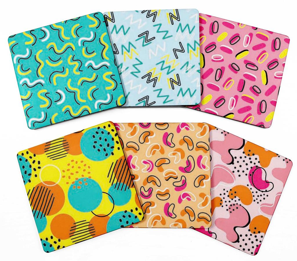 Inkdotpot Set of 6 Drink Coasters Decorative Non,Slip Cork Base 4-inch Square Printed Coasters Easy Clean