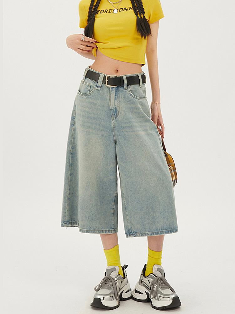 Mode Harajuku Vintage Hohe Taille 2000S Blaue Jeans-Shorts Damen Casual Loose Fit Y2K Punk Streetwear Style Baggy Shorts