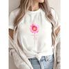 White T-Shirt With Pink Flower And Yellow Ribbon Print For Breast Cancer Awareness Casual Wear