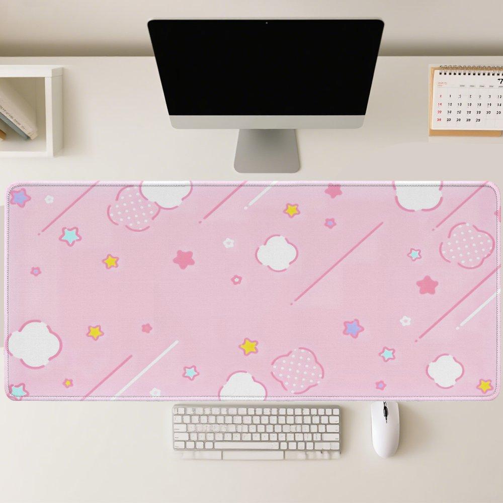 Pink Cloud Anime Pattern XXL Gaming Mouse Pad NonSlip EdgeLocked Desk Mat Keyboard Mat Computer Accessories for PC Gamers