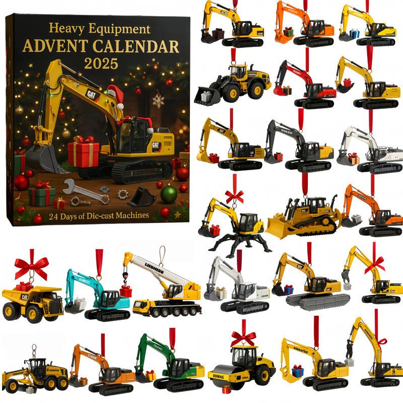 Construction Advent Calendar 2025, 24 Days Engineering Vehicles Miniature Construction Vehicle Christmas Countdown Calendar