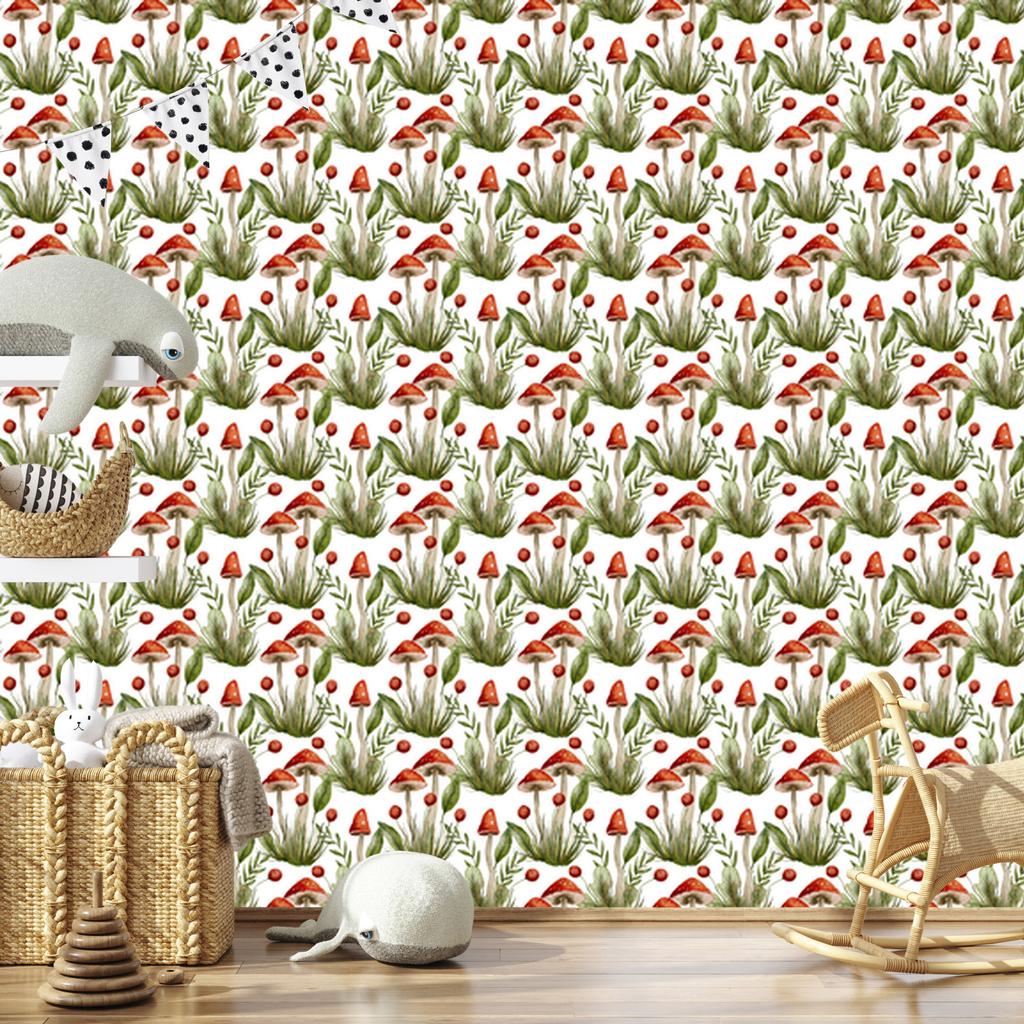 Mushrooms wallpaper white and beige for living room and bedroom 50x1000