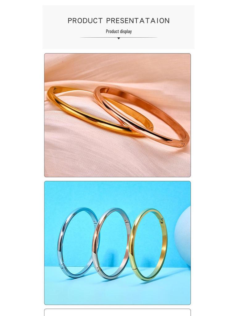 Trendy Women's Stainless Steel Ring Bracelet with Smooth Arc Buckle - Simple and Fashionable Design
