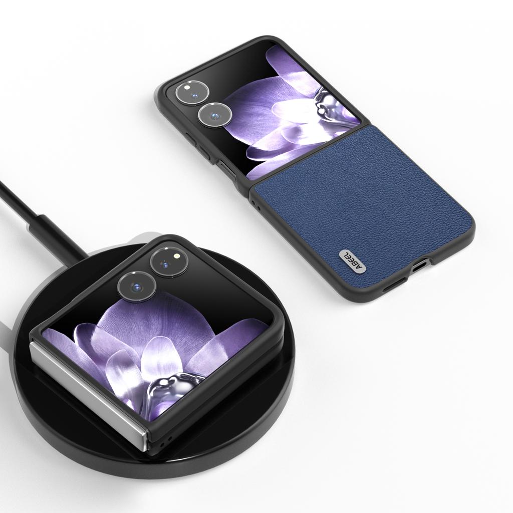 ABEEL For Xiaomi Mix Flip 5G Case Genuine Cow Leather Coated Hard PC Folding Phone Cover