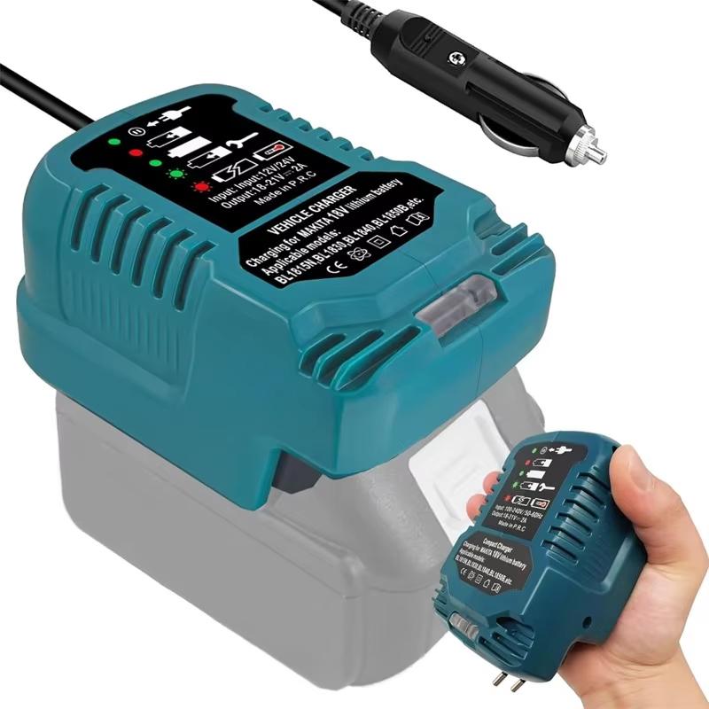 Portable Vehicle Charger for Makita 18V Li-ion Battery, Replacement Compact DC 12V/24V Car Charger With LED Indicator for Makita