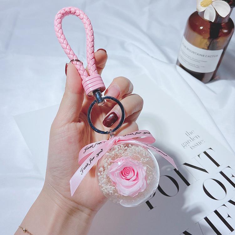 

Keychain Stylish Accessory With Braided Rope Rose And Dried Flower Decoration StyleA