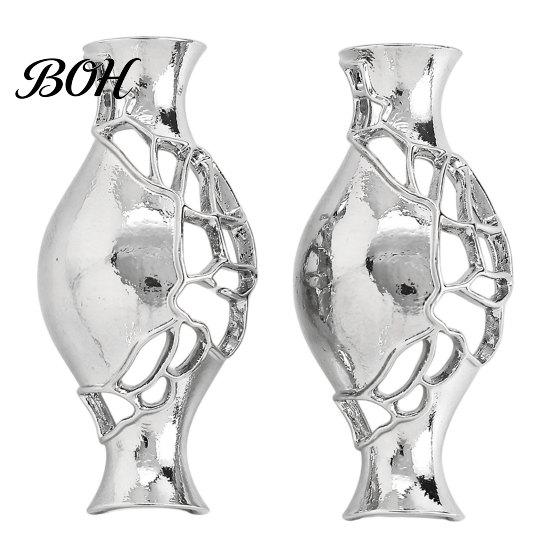 Fashionable Hollow Winding Line Earrings 1 Pair Flower Vase for Women, Retro Metal Shape Lightweight Design Jewelry Earrings, DIY Bouquets Floral