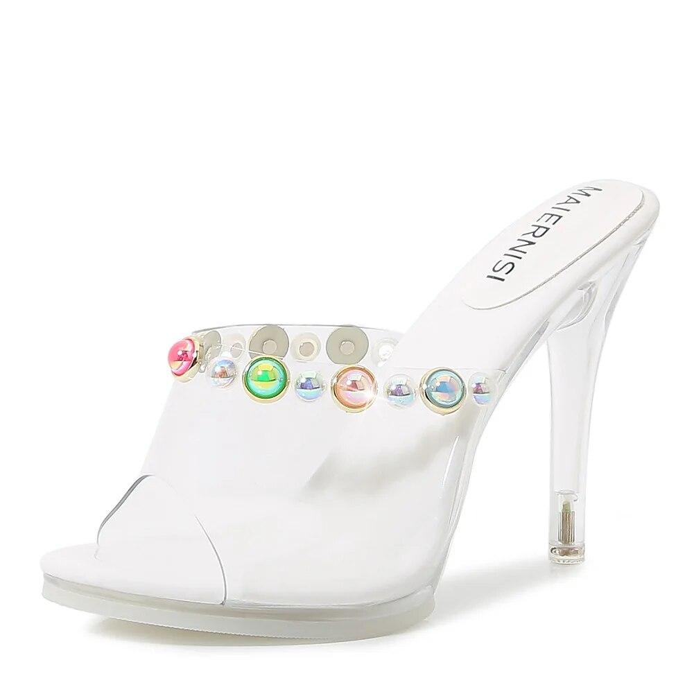 

Женские сказочные новые прозрачные с жемчугом и кристаллами верхняя одежда на шпильках, модные сандалии на каблуке 10 см WZ 41 белый
