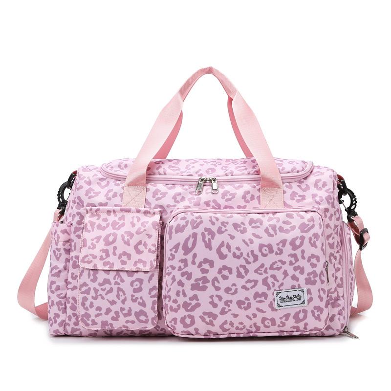 Klassisk leopardmønstret fritidsbag med stor kapasitet og tørr-våt-separasjon, flere lommer og skorom, sports- og treningsreisebag