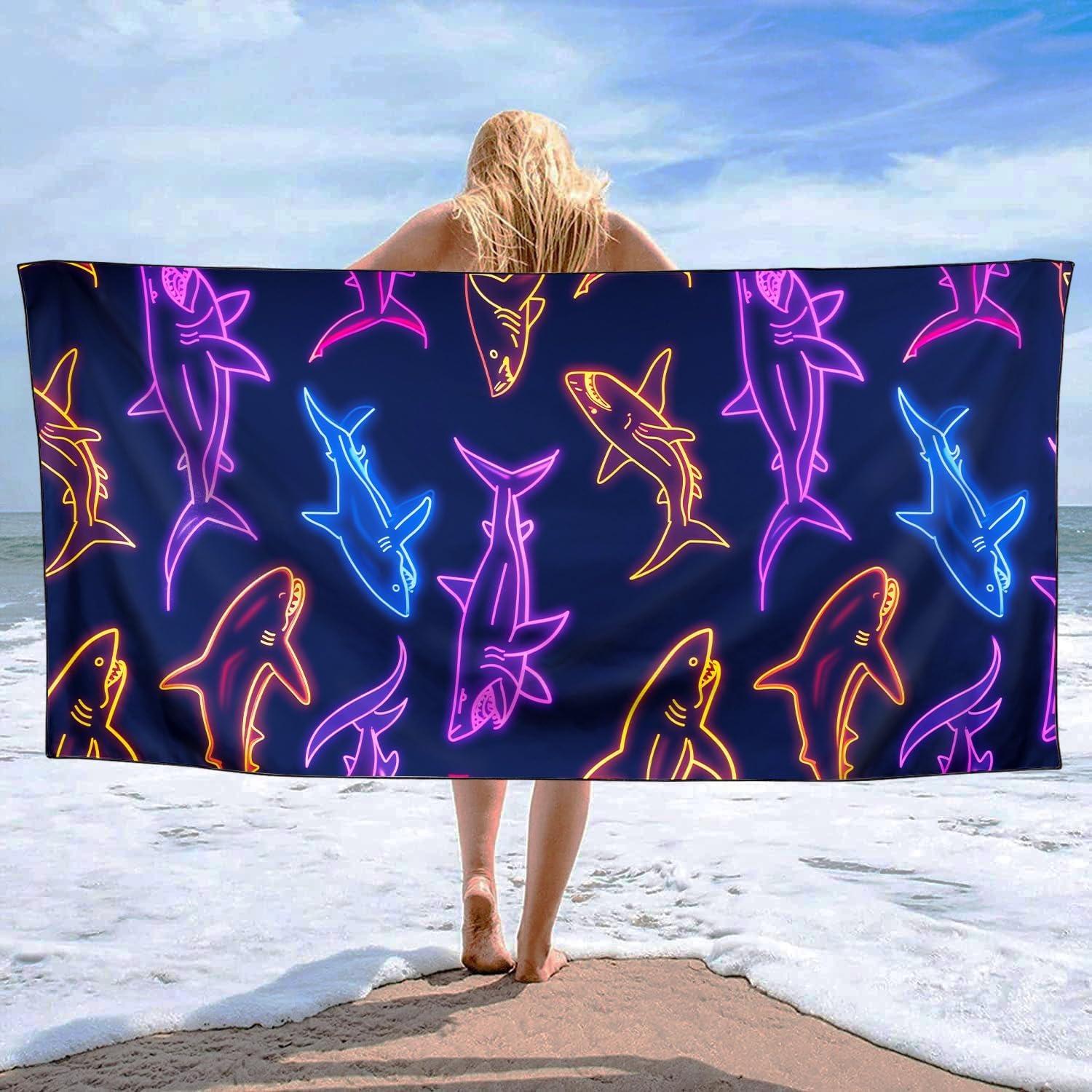 

1PC Shark lines pattern Beach Towel for Family stuffs friend Gift Quick-Dry Sand free For Bath Yoga Beach Camping Swimming GYM W40*H60(CM)