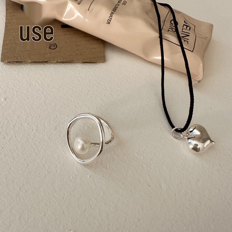 Sweet Pearl Geometric Ring for Women - Adjustable Line-Wrapped Hollow Design Adjustable Open