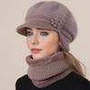 New Woman Winter Hat Ear Protection Warm Suit Plush Fur Lined Warm Hat For Female Casual Rabbit Fur Blend Knitted Cap