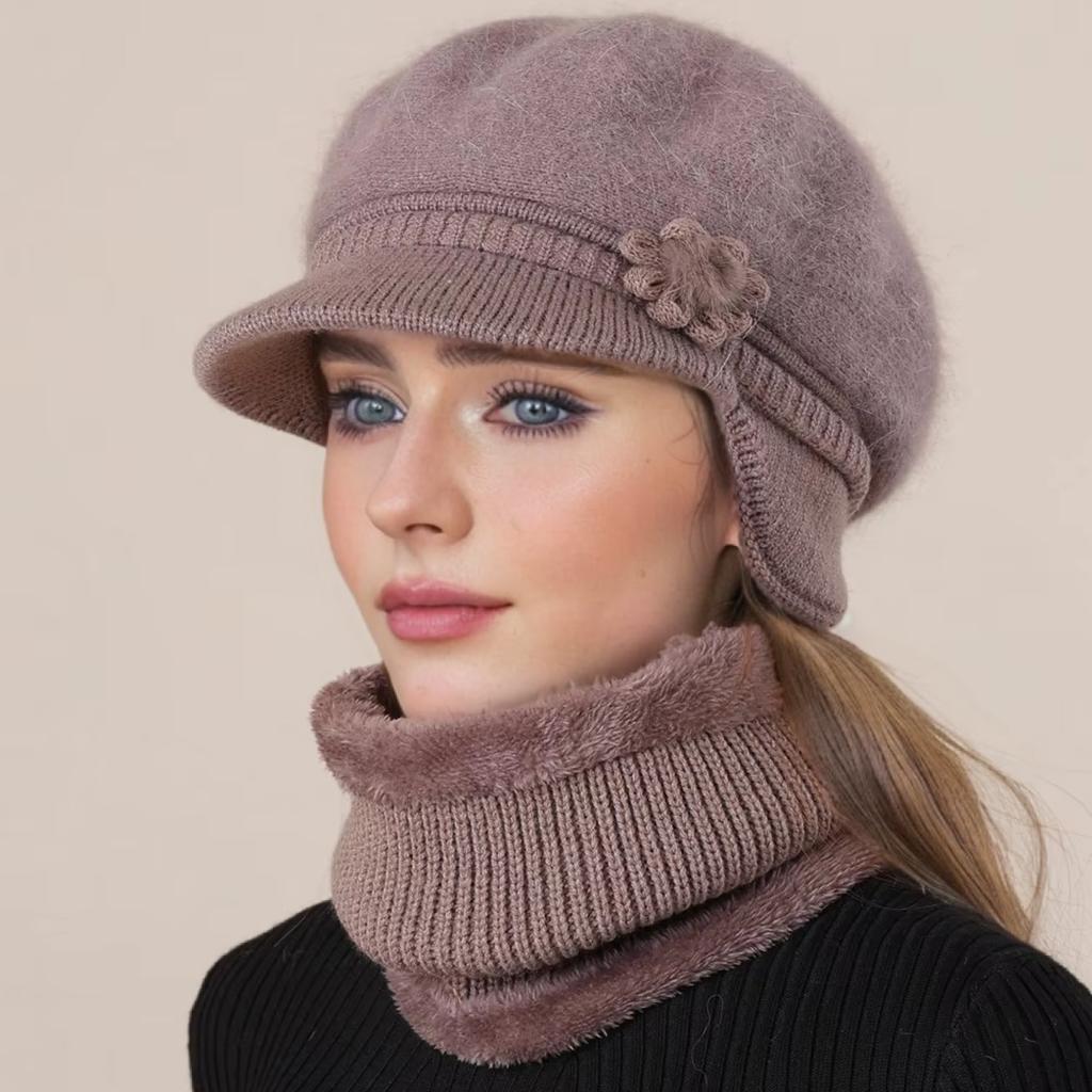 New Woman Winter Hat Ear Protection Warm Suit Plush Fur Lined Warm Hat For Female Casual Rabbit Fur Blend Knitted Cap