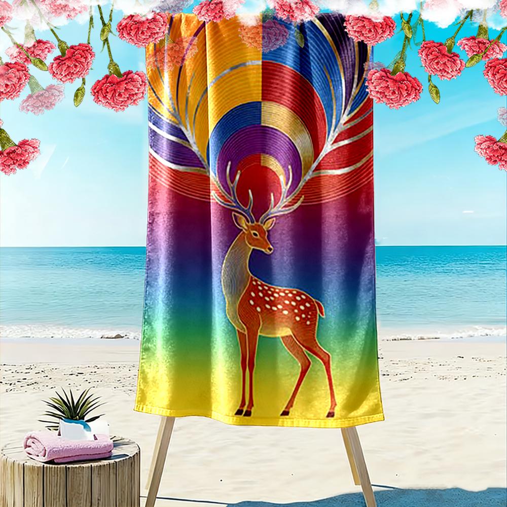 Colorful Deer with Abstract Antlers Design Beach towel quick-drying for travel outdoor sports jogging beach and swimming