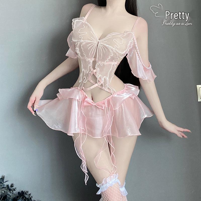 Ruo Lan Backless Pearl Sparkle Butterfly Lingerie Set 9224