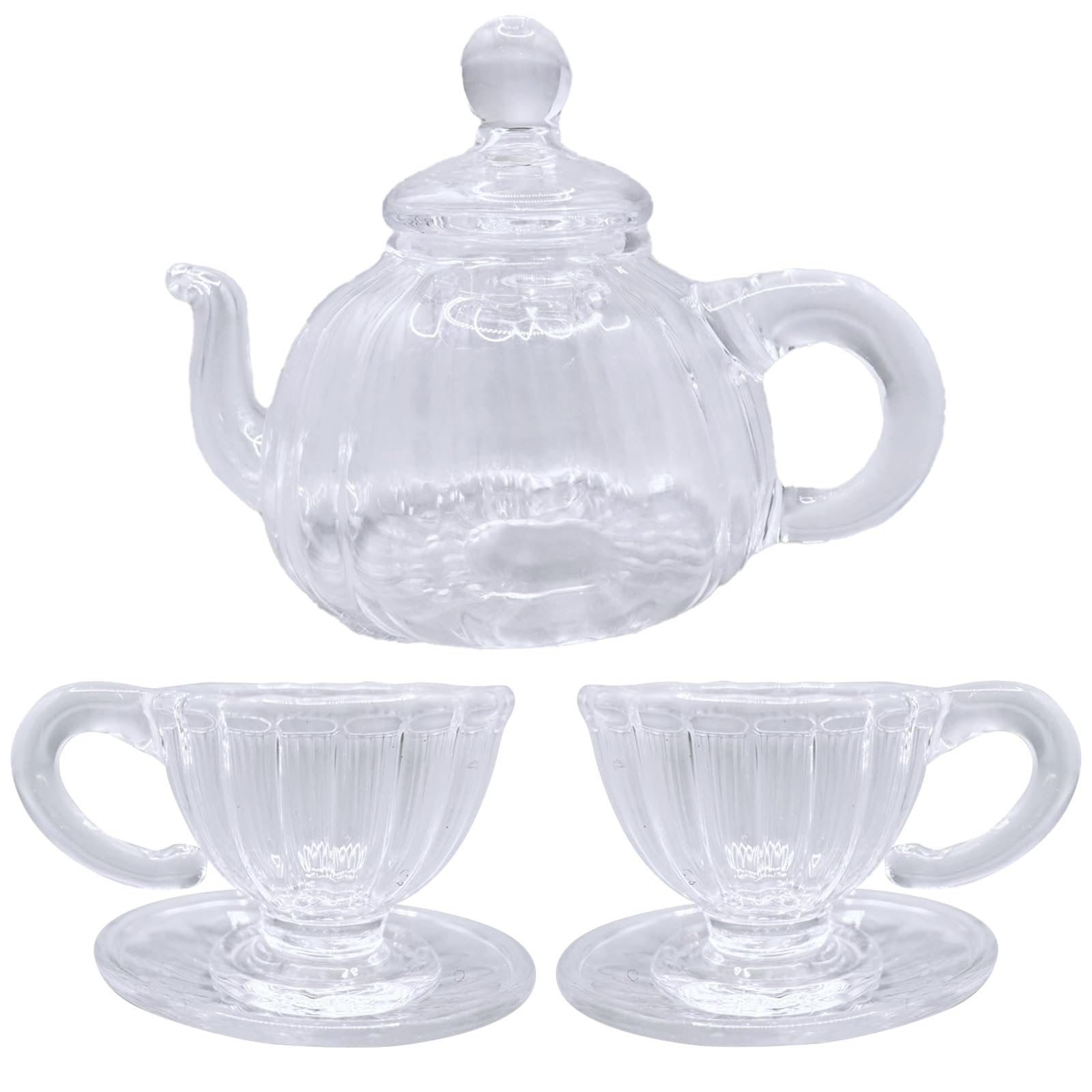 

AhhYouMe Miniature Pot, Teacup, and Saucer Set (3 Pieces) - Transparent, Perfect for Kitchen, Dollhouse, and Dining.
