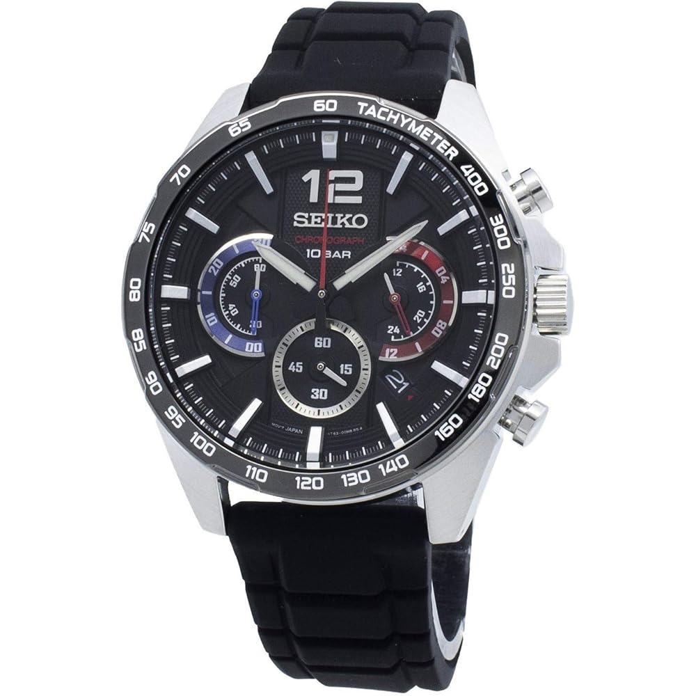 Seiko Quartz Chronograph SSB347P1 Men s Watch Stainless Steel Black Dial 100m Water Resistant