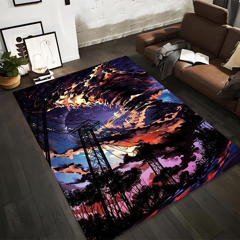

Vivid Night Sky Pattern Carpet with Sunset, Clouds, and Power Lines Suitable for use as an anti-slip for living room bedroom sofas 40x60cm( 15x23in )