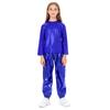 Kids Girls Dance Performance Outfit 2-Piece Set: Metallic Shiny Long Sleeve T-shirt & Matching Shiny Pants for Stage & Party