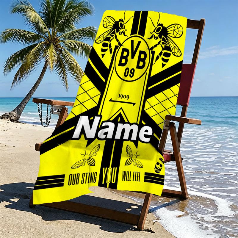 Asciugamano da Spiaggia Personalizzato con Nome Borussia Dortmund, per Viaggio Campeggio Festa in Spiaggia Arredamento Casa, Regalo di Compleanno per Famiglia e Amici