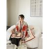 Elegant White Rose Print Thick Faux Cashmere Versatile Scarf For Women