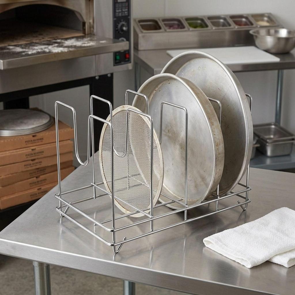 Draining Pizza Pan Rack Versatile Organizer for Restaurant Cooking 4 Slots 37x22x25cm