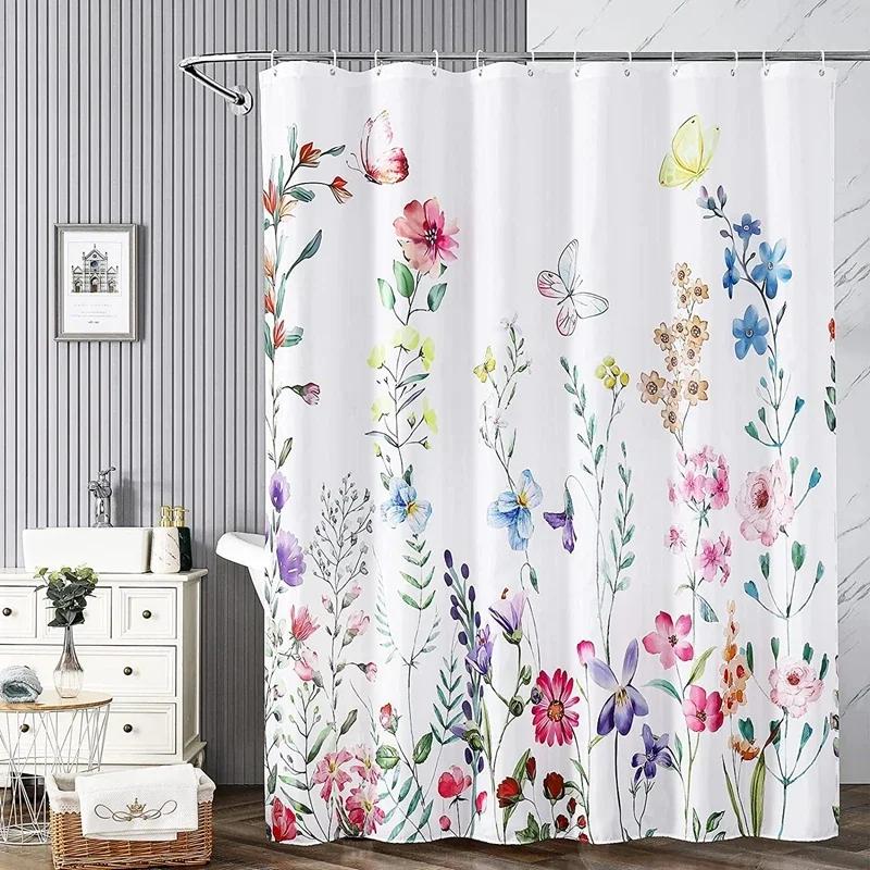 Tenda da Doccia Floreale Estiva Tessuto Floreale Tende da Doccia Per Arredamento Bagno Rustico Vintage Tende da Doccia con Piante Primaverili