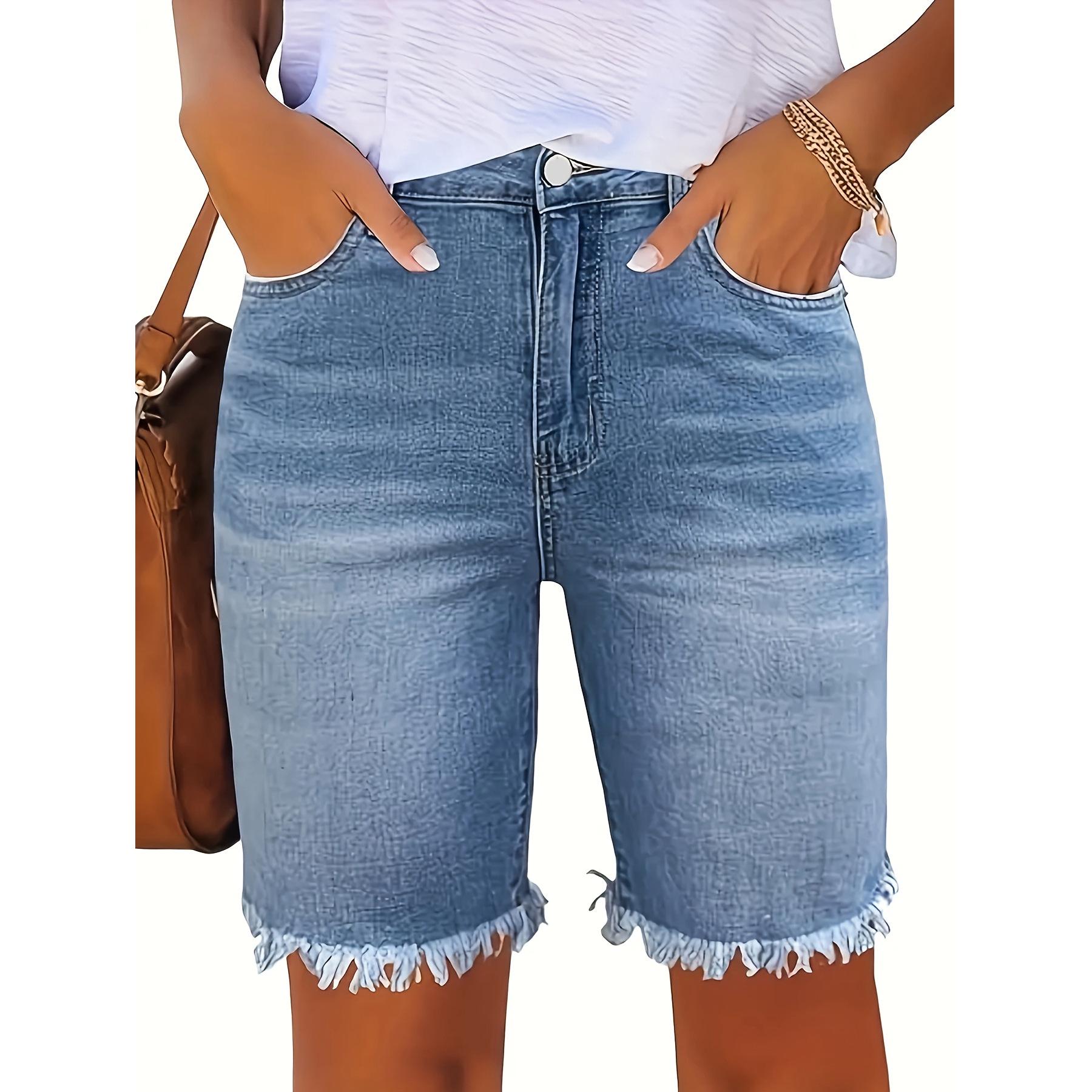 New Style Women s Plus Size Casual Denim Shorts with Frayed Edges XL