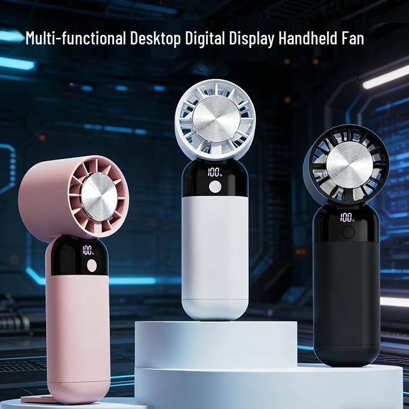 Multifunctional Handheld Digital Display Fan - Cute Design for Students, Office, Desktop, and Outdoor Cooling Digital Display Handheld Fan - Pink