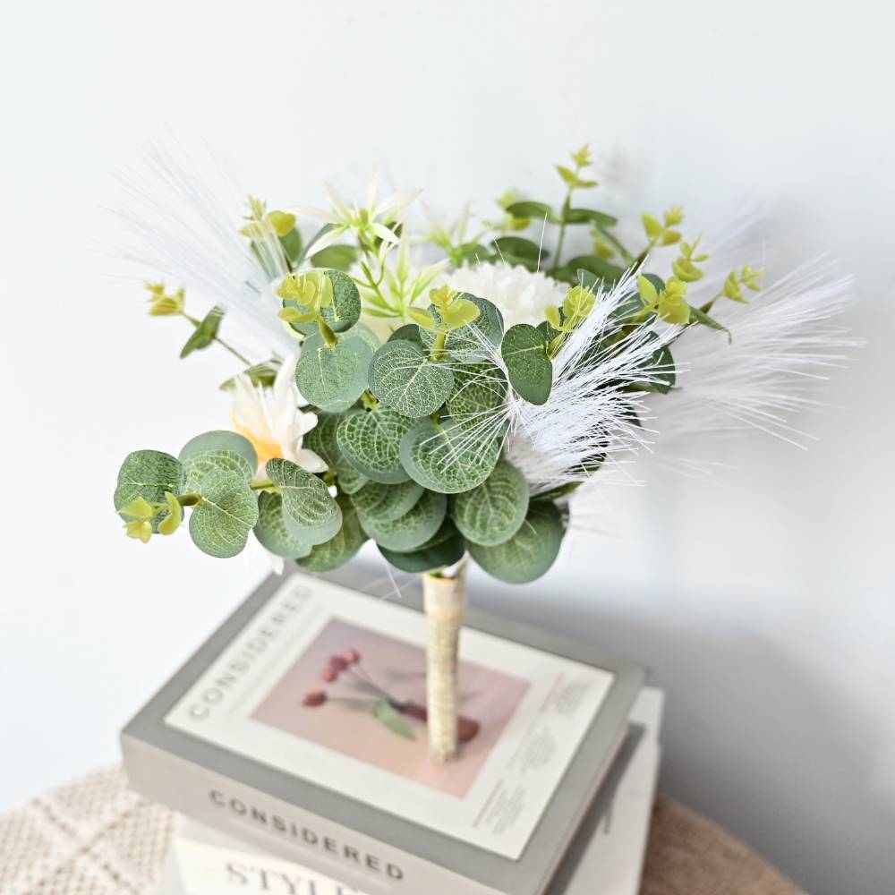 

1 шт. Имитация букета цветов эвкалипта шаровидного в оранжевом и зеленом цвете, Высококлассный богемный стиль зелёный