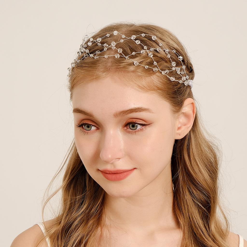 New Retro Crystal Headband, Fashionable and Versatile Bridal Headwear, Hand-beaded Mesh Crystal Wide Headband for Women