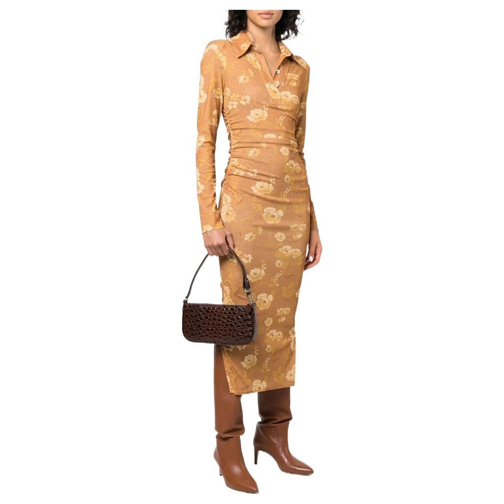 By Far Crocodile Pattern Embossed Zipper Closure Leather Mahjong Bag Handheld Shoulder Bag Women bags Brown 22PFRCLSSEQCCEMED