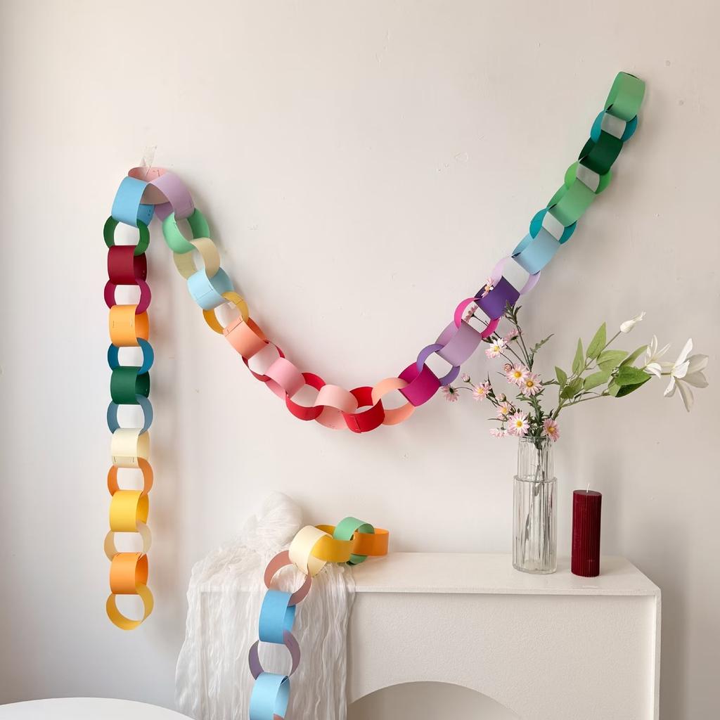 100pcs/set Colorful Paper Chain Garland Strips with Double Sided Tape DIY Paper Chains for Birthday Wedding Kids Party Decor