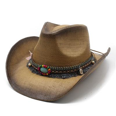 Western Cowboy Hat Men'S, Bull Head Belt Spray Painted Straw Hat Women'S Cowoy Hat