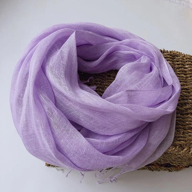 Pure Linen Thin Solid Color Scarf Multi-Color Fresh And Elegant Beach Silk Scarf Women'S Versatile Sunscreen Shawl