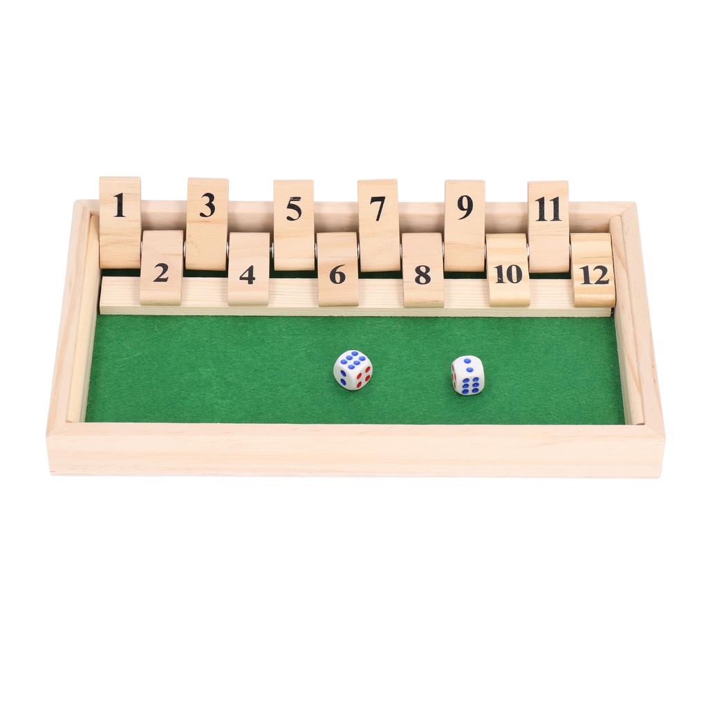 Dice Board Game Portable Party Funny Wooden 12 Numbers Flip Tiles Game Toy for Bars KTV Tea House