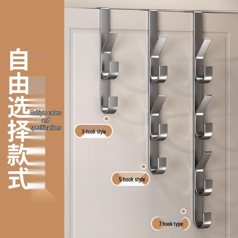 Stainless Steel Over-Door Clothes and Hat Hook Rack, No Drill Needed