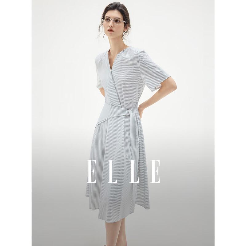 ELLE Striped V-Neck A-Line Midi Dress S