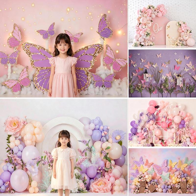 LS Butterfly Garden Backgrounds Cake Smash Kids Adult Photography Props Child Baby Balloon Decors Photo Backdrops