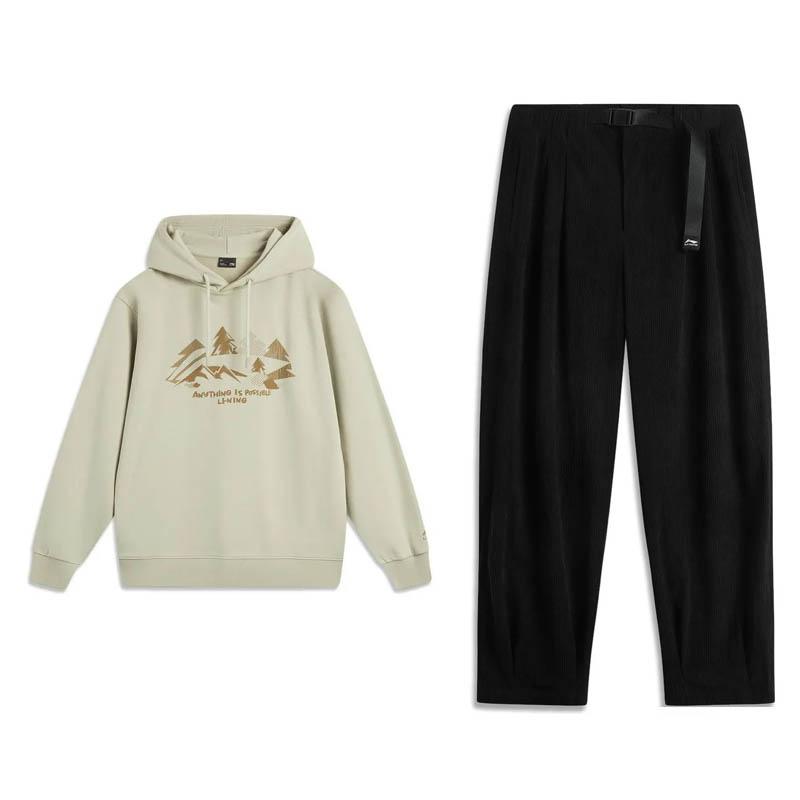 

Повседневный пуловер с капюшоном Li Ning, с буквенным узором, свободного кроя, со спущенной линией плеча, с длинным рукавом, с высокой талией, брюки на кулиске, комплект толстовки AWDV355-3/-AKXU525-3 XXL