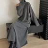 European and American Cross-border New Solid Color One-word Collar Loose Lazy Style Pullover Knitted Half-body Pleated Skirt Two-piece Set
