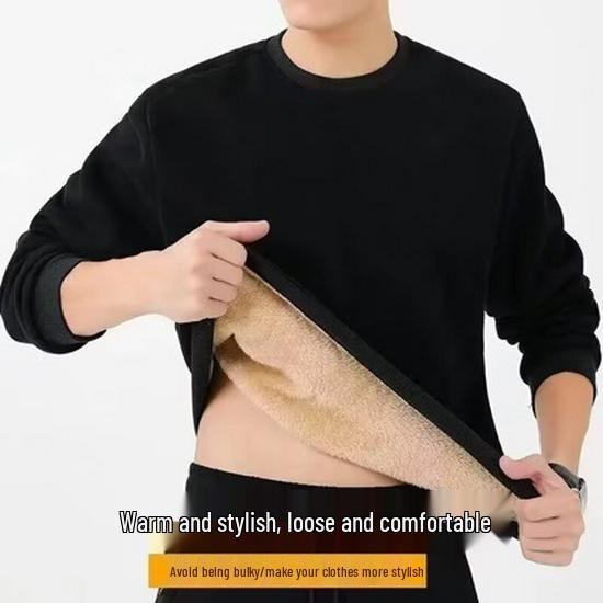 Men s Autumn/Winter Thick Lamb Fleece Sweatshirt - Warm, Loose-Fit, Round Neck M