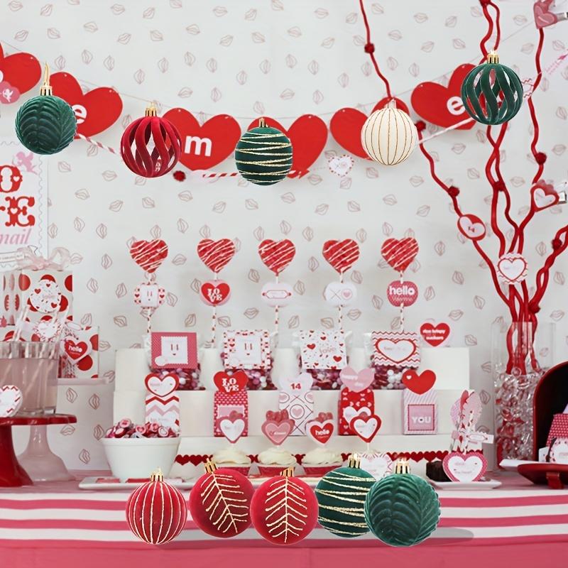 6 Pieces Valentine's Day Ball Plush Ball Decorations - Red, White and Green Hanging Ball Decorations - Valentine's Day Decorations Valentine's Day