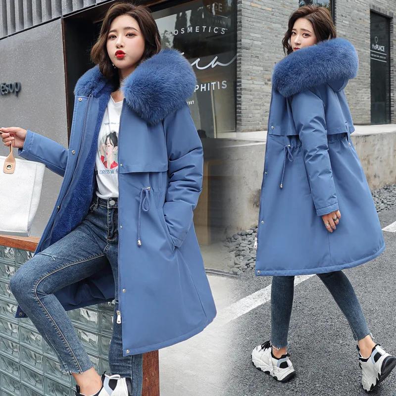 Winter Parka Women Jacket Clothes Long Coat Wool Liner Hooded Jacket Fur Collar Thick Warm Snow Wear Fashion Parka