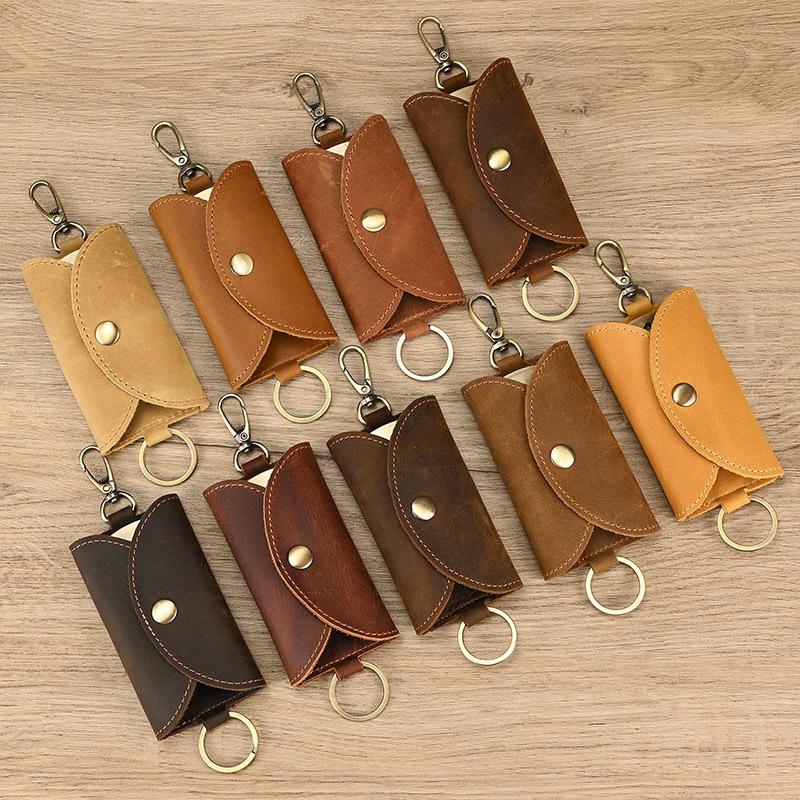 Leather Key Bag, Crazy Horse Leather Keychain, First Layer Cowhide Multi-Color Men S Waist Hanging Car Multi-Function Keychain