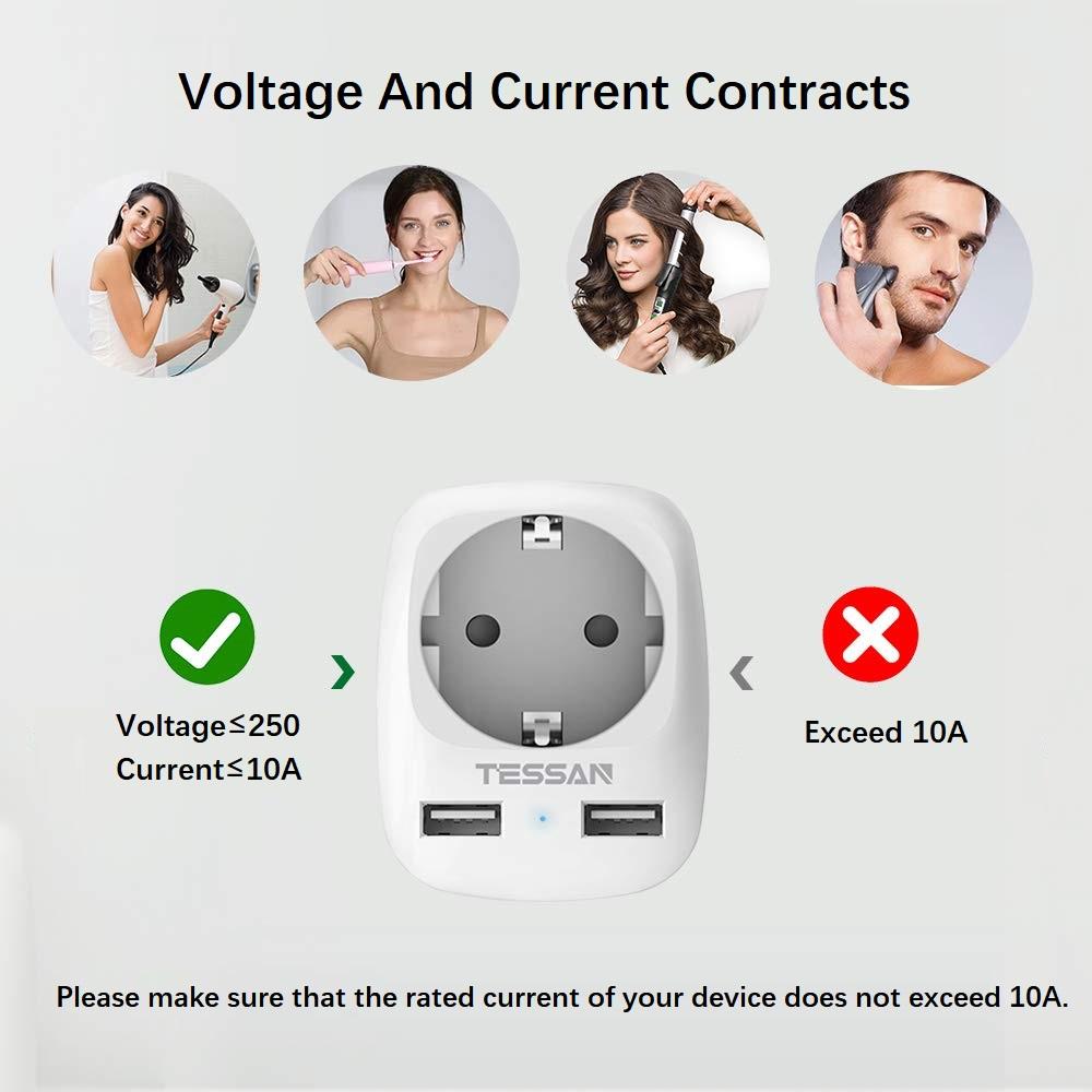 Tessan Adaptor de călătorie Germania în Australia Adaptor priză 3 ÎN-1 cu 2 porturi USB