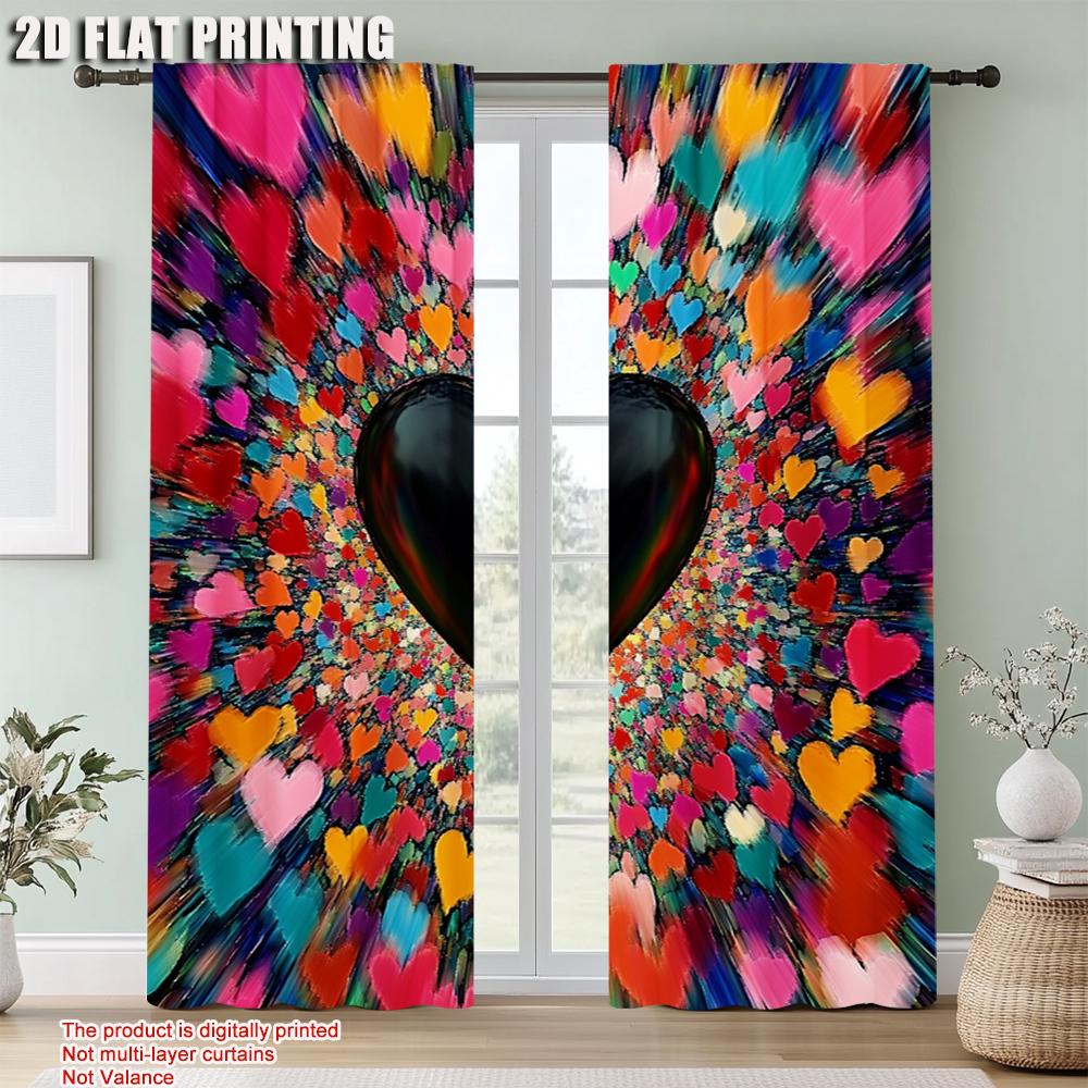 2pc    Scene Curtains Vintage Style Valentine's Day Machine Washable Polyester  Without Electricity Wall Decor Suitable for Indoor