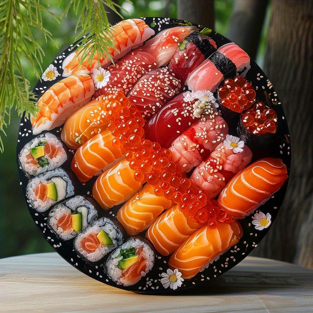 

Aluminum Metal Sign Faux Resin Painting Round Decorative Sign Living Room Decoration Boys Gifts Japanese Sushi Themed Decoration 8 8inch