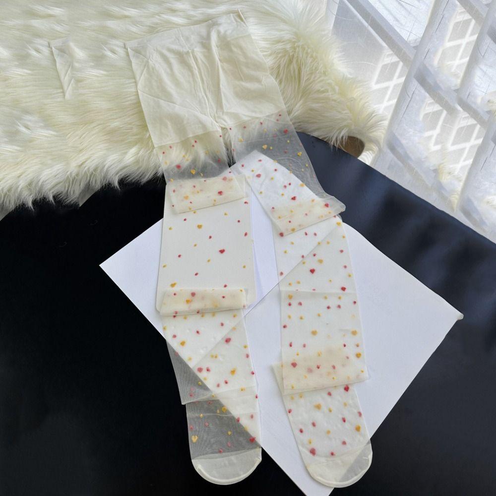2Pcs Nylon Colorful Dot Stockings Transparent Leggings Women Sweet Heart Long Tights  Girl