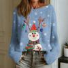 Women's Fashion Round Neck Long Sleeve Christmas Print Casual Pullover Sweater Top